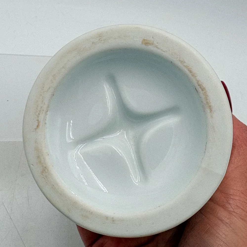 Vintage White Ceramic Toothbrush Holder Green‎ Fern Botanical Leaf 4 Slot Vanity